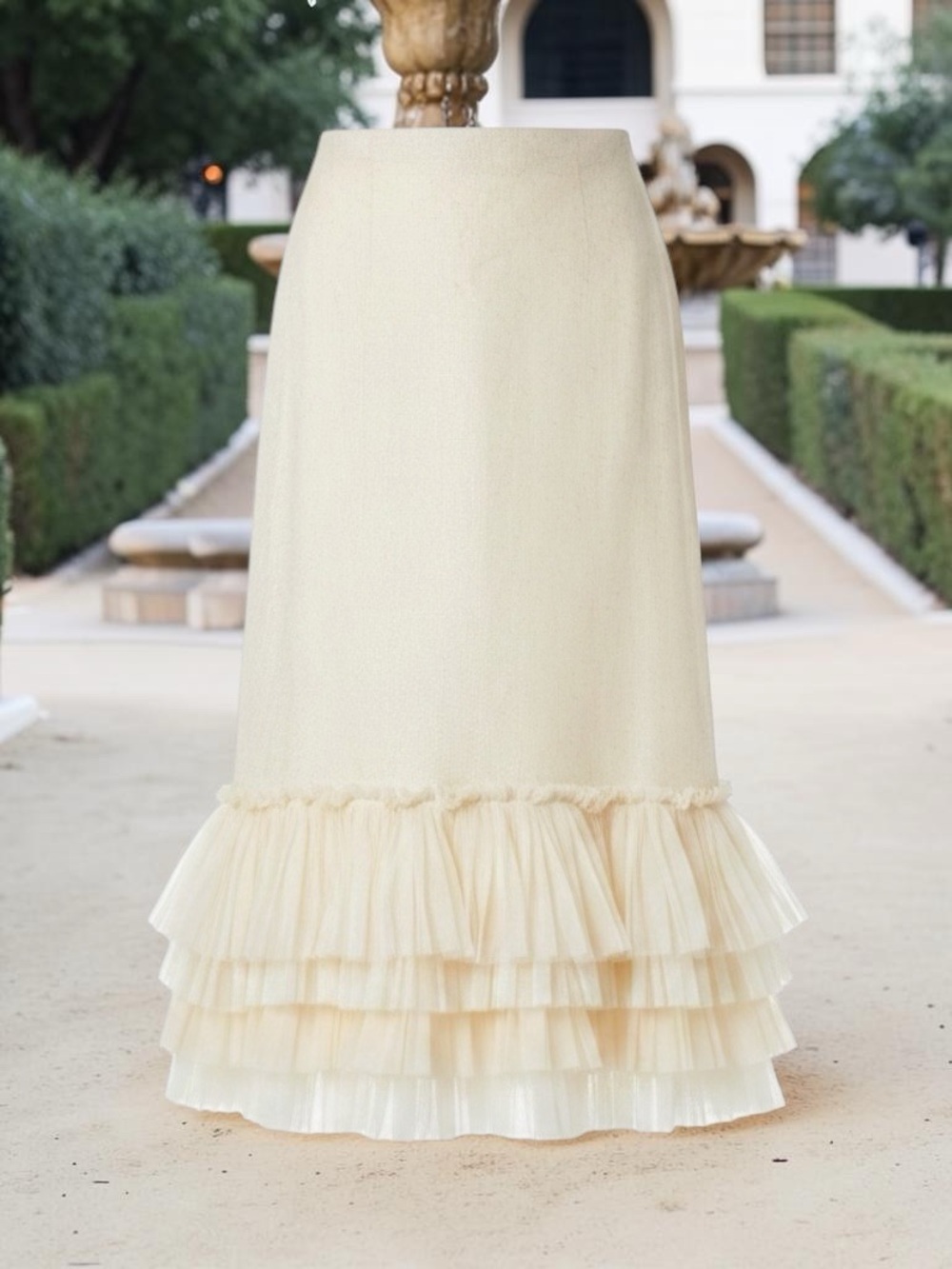 Cream Tiered Tulle Hem Maxi Skirt
